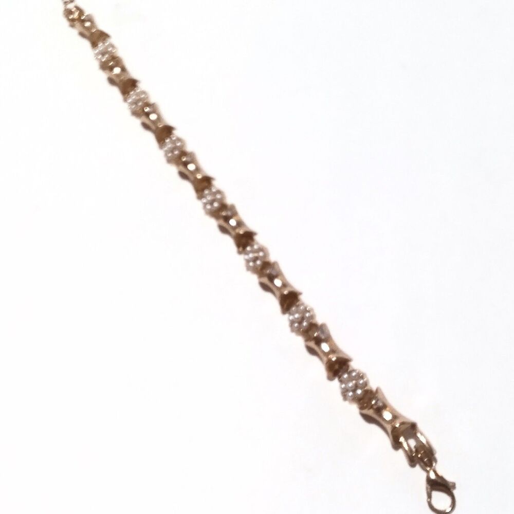 Vintage Gold Tone Faux Pearl Cluster Link Bracelet 7" Adjustable - Picture 7 of 10